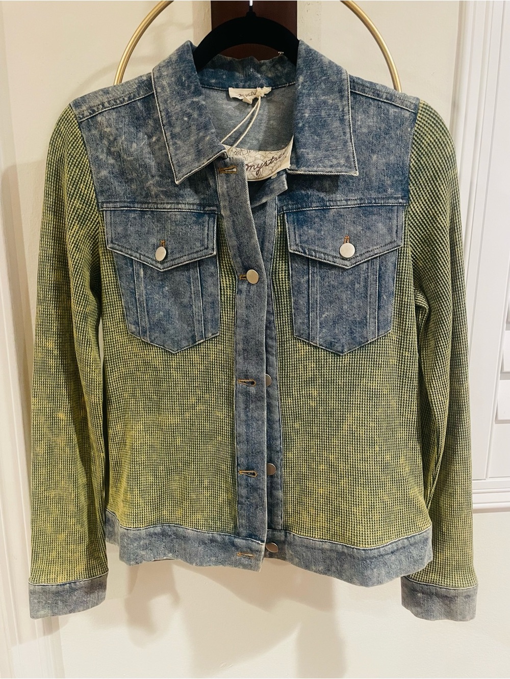 Mystree Green and Blue Two-Tone Denim Jacket